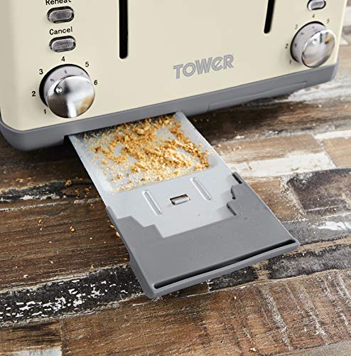 Tower T20042PEB 4 Slice Toaster, Infinity Stone Collection, Stainless Steel Body, 1800 W, Pebble