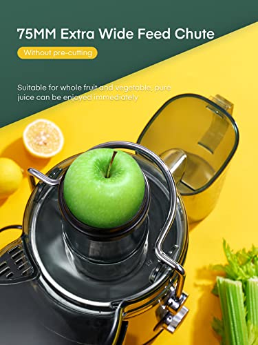 Juicer Machines FOHERE 800W Juicers Whole Fruit and Vegetable Easy to Clean, Stainless Steel Juice Maker with 75MM Large Feed Chute, Dual Speed Setting and Non-Slip Feet, Silver