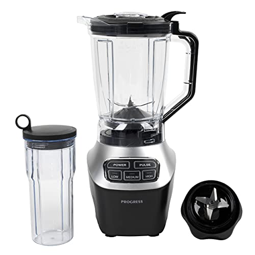 Progress EK4651P Digital Blender Pro, 1.8 L Blending Jug, 3 Speeds, Smoothie Maker, Liquidiser for Soups, 700 ml Sports Bottle, BPA-Free, Multipurpose Blades, Puree Food Machine, Safety Lock Feature