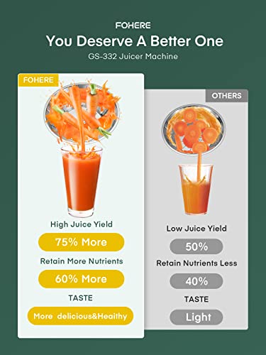 Juicer Machines FOHERE 800W Juicers Whole Fruit and Vegetable Easy to Clean, Stainless Steel Juice Maker with 75MM Large Feed Chute, Dual Speed Setting and Non-Slip Feet, Silver