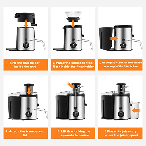 OFCASA Centrifugal Juicer, 600W Juicer Machine for Whole Fruit and Vegetables,70MM Wide Mouth Juicer Extractor 2 Speed Settings, Stainless Steel Juicer Maker Easy to Use & Clean, BPA-Free, Silver