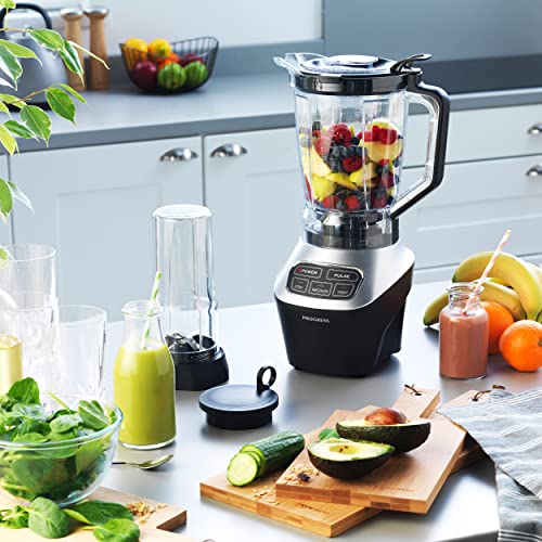 Progress EK4651P Digital Blender Pro, 1.8 L Blending Jug, 3 Speeds, Smoothie Maker, Liquidiser for Soups, 700 ml Sports Bottle, BPA-Free, Multipurpose Blades, Puree Food Machine, Safety Lock Feature