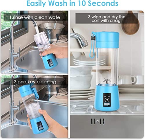 Portable Blender, Personal Blender for Shakes and Smoothies, Blender shake Smoothie for Kitchen Personal Size Blenders with Rechargeable USB, 380Ml Traveling Fruit Veggie Juicer Cup With 6 Blades