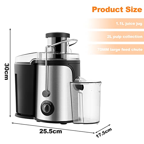 OFCASA Centrifugal Juicer, 600W Juicer Machine for Whole Fruit and Vegetables,70MM Wide Mouth Juicer Extractor 2 Speed Settings, Stainless Steel Juicer Maker Easy to Use & Clean, BPA-Free, Silver