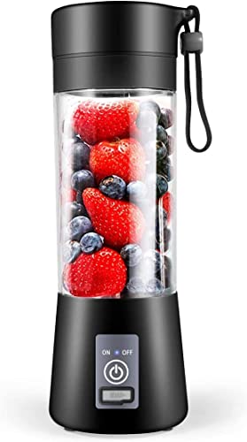 YurDoca Portable Blender, Personal Blender for Shakes and Smoothies, Personal Size Blenders with USB Rechargeable Mini Fruit Juice Mixer, Mini Juicer Smoothie Blender Bottles Travel 380ML, Black-v