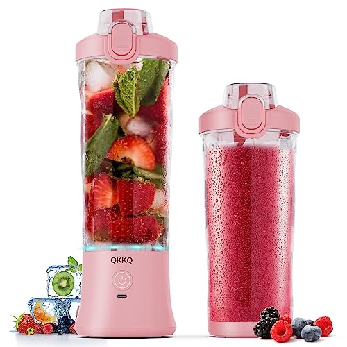 Portable Blender, Smoothie Maker Waterproof 270 Watt Blender USB Rechargeable with 600ml BPA Free Blender Cups with Travel Lid (Pink)