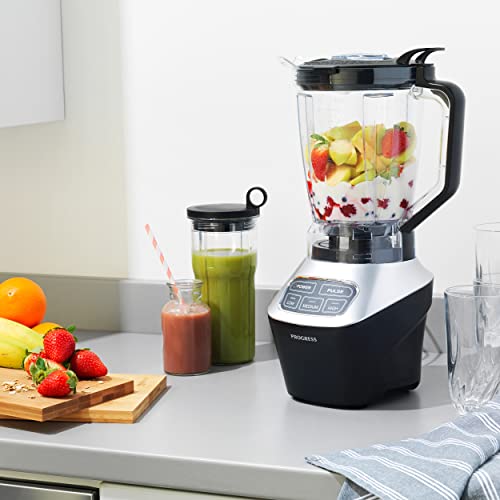 Progress EK4651P Digital Blender Pro, 1.8 L Blending Jug, 3 Speeds, Smoothie Maker, Liquidiser for Soups, 700 ml Sports Bottle, BPA-Free, Multipurpose Blades, Puree Food Machine, Safety Lock Feature
