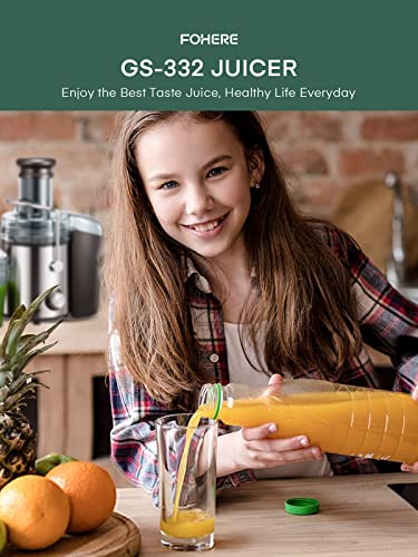 Juicer Machines FOHERE 800W Juicers Whole Fruit and Vegetable Easy to Clean, Stainless Steel Juice Maker with 75MM Large Feed Chute, Dual Speed Setting and Non-Slip Feet, Silver