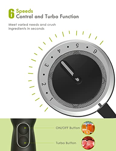 Hand Blender 3 in 1, 600W Immersion Hand Blender for Kitchen 6-Speed Electric Stick Handheld Blender with Turbo Function, Include Stainless Steel Whisk, Milk Frother Attachments