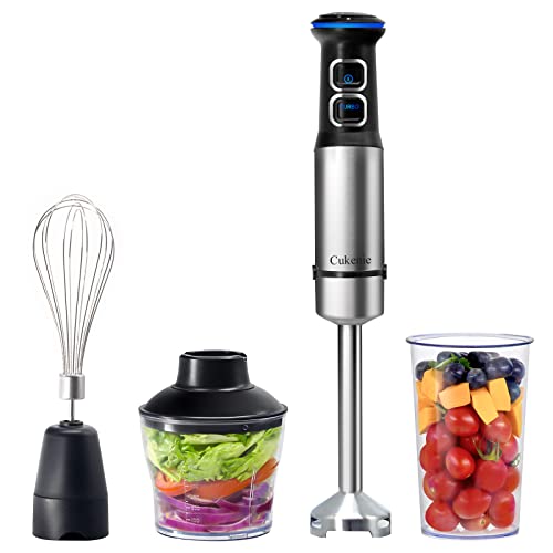 Cukenie 1500W Hand Blender, 4 in 1 Handheld Blender with 21 Speed Control and Turbo Setting, 4 Stainless Steel Blades Stick Blender, Immersion Blender with Whisk, Measuring Mug, Chopper, BPA Free
