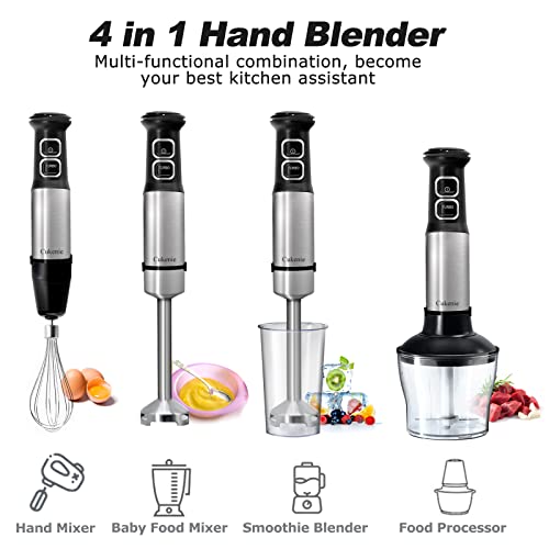 Cukenie 1500W Hand Blender, 4 in 1 Handheld Blender with 21 Speed Control and Turbo Setting, 4 Stainless Steel Blades Stick Blender, Immersion Blender with Whisk, Measuring Mug, Chopper, BPA Free