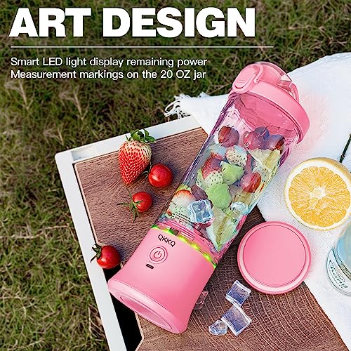 Portable Blender, Smoothie Maker Waterproof 270 Watt Blender USB Rechargeable with 600ml BPA Free Blender Cups with Travel Lid (Pink)