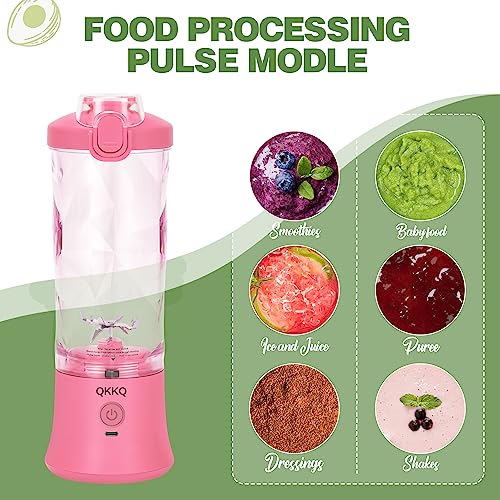 Portable Blender, Smoothie Maker Waterproof 270 Watt Blender USB Rechargeable with 600ml BPA Free Blender Cups with Travel Lid (Pink)