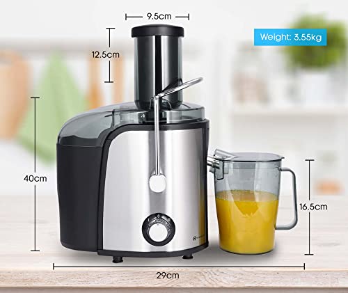 PureMate Juicer Machines, 800W Powerful Juicer Extractor Quick Juicing for Whole Fruit and Vegetable, BPA-Free with 2 Speed Settings, Easy to Clean & 75MM Large Feed Chute, Centrifugal Juicer Machine