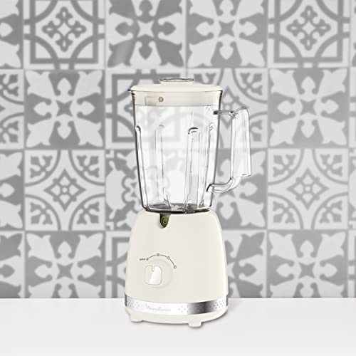 Moulinex LM355A42 Jug Blender, Soleil 1.75 L Measuring Bowl, 1.25 L Capacity, 2 Speeds & Pulse Function, Auto-Lock, For Ice Crushing, Smoothies, Milkshakes, Sauces, Dishwasher Safe, 500 W, Ivory