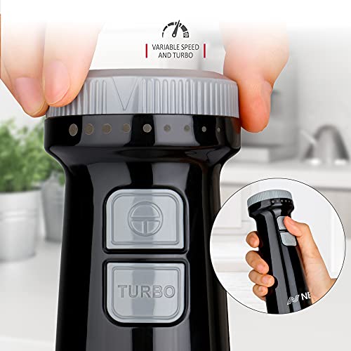 NETTA Hand Blender with 700ml Beaker - Powerful 600W - Variable Speed and Turbo Settings - Food Grade 304 Stainless Steel Blades - Ergonomic Stick Handle - BPA Free