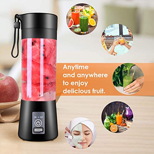 YurDoca Portable Blender, Personal Blender for Shakes and Smoothies, Personal Size Blenders with USB Rechargeable Mini Fruit Juice Mixer, Mini Juicer Smoothie Blender Bottles Travel 380ML, Black-v