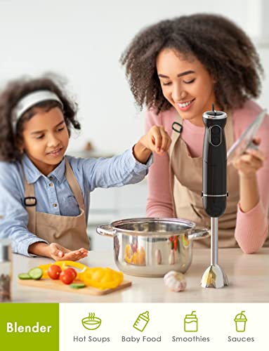 Hand Blender 3 in 1, 600W Immersion Hand Blender for Kitchen 6-Speed Electric Stick Handheld Blender with Turbo Function, Include Stainless Steel Whisk, Milk Frother Attachments