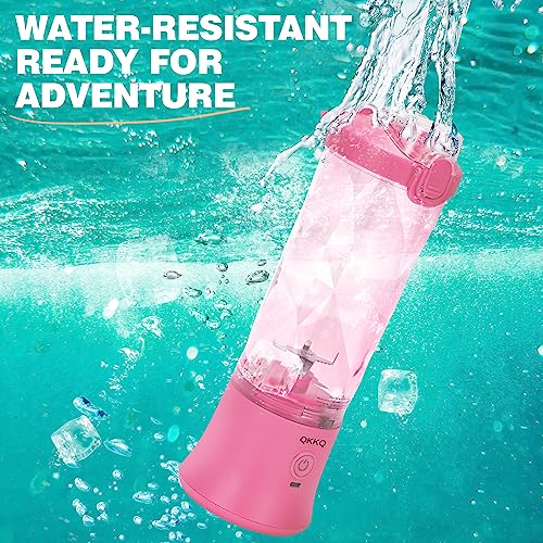 Portable Blender, Smoothie Maker Waterproof 270 Watt Blender USB Rechargeable with 600ml BPA Free Blender Cups with Travel Lid (Pink)
