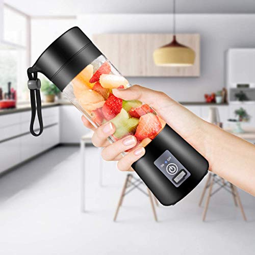 YurDoca Portable Blender, Personal Blender for Shakes and Smoothies, Personal Size Blenders with USB Rechargeable Mini Fruit Juice Mixer, Mini Juicer Smoothie Blender Bottles Travel 380ML, Black-v