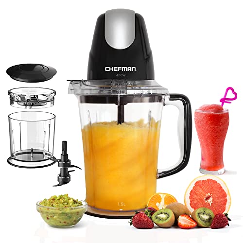 CHEFMAN 2-in-1 Food Processor and Portable Blender with 400W Motor, 2-Tiered Blade System, Ice Crusher - Ideal for Smoothies, Purees, Chopped Vegetables and More - Large and Small Jars, Pulse Function