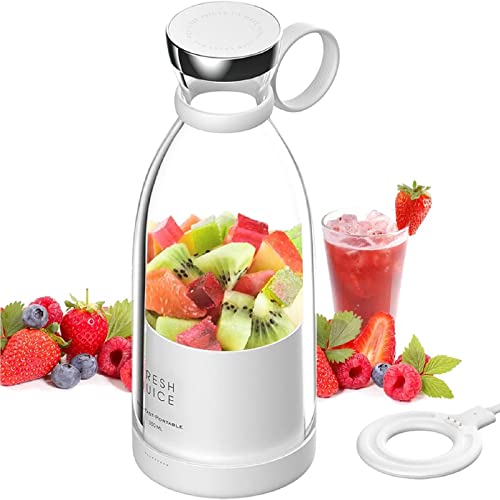 Blender Smoothie Makers, 350 ml Portable Mixer Mini Jug Blenders, Multifunctional Personal Mixer Fresh Juice Mixer Bottle To Go with USB Rechargeable (White)