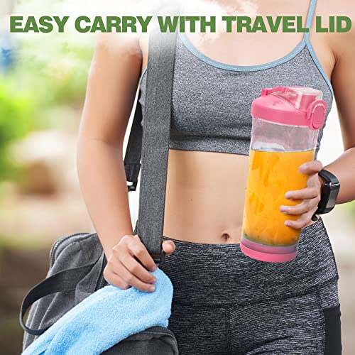 Portable Blender, Smoothie Maker Waterproof 270 Watt Blender USB Rechargeable with 600ml BPA Free Blender Cups with Travel Lid (Pink)