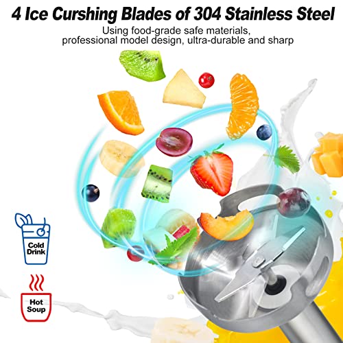 Cukenie 1500W Hand Blender, 4 in 1 Handheld Blender with 21 Speed Control and Turbo Setting, 4 Stainless Steel Blades Stick Blender, Immersion Blender with Whisk, Measuring Mug, Chopper, BPA Free