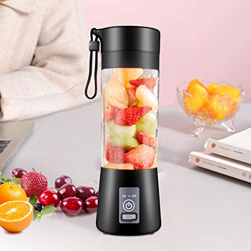 YurDoca Portable Blender, Personal Blender for Shakes and Smoothies, Personal Size Blenders with USB Rechargeable Mini Fruit Juice Mixer, Mini Juicer Smoothie Blender Bottles Travel 380ML, Black-v
