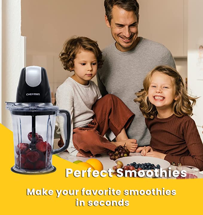 CHEFMAN 2-in-1 Food Processor and Portable Blender with 400W Motor, 2-Tiered Blade System, Ice Crusher - Ideal for Smoothies, Purees, Chopped Vegetables and More - Large and Small Jars, Pulse Function