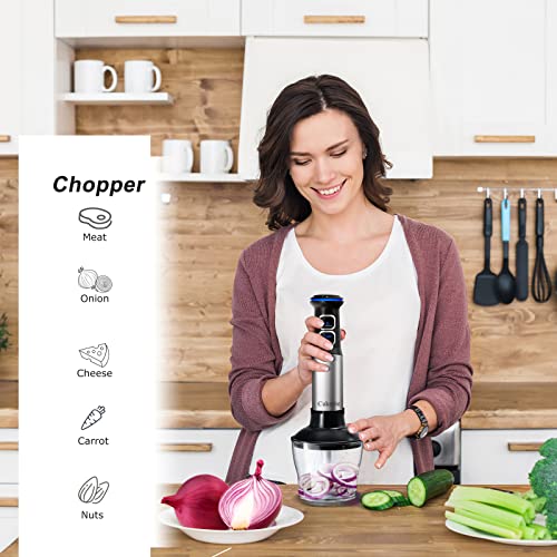 Cukenie 1500W Hand Blender, 4 in 1 Handheld Blender with 21 Speed Control and Turbo Setting, 4 Stainless Steel Blades Stick Blender, Immersion Blender with Whisk, Measuring Mug, Chopper, BPA Free