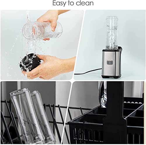 Smoothie Blender 350W, Blender Smoothie Makers and Portable Blender with 2 Tritan Bottles, Personal Blenders for Smoothies with Ice, Milkshake and Baby Food, Easy to Take, Silver, BPA-Free