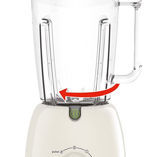 Moulinex LM355A42 Jug Blender, Soleil 1.75 L Measuring Bowl, 1.25 L Capacity, 2 Speeds & Pulse Function, Auto-Lock, For Ice Crushing, Smoothies, Milkshakes, Sauces, Dishwasher Safe, 500 W, Ivory