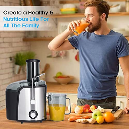 PureMate Juicer Machines, 800W Powerful Juicer Extractor Quick Juicing for Whole Fruit and Vegetable, BPA-Free with 2 Speed Settings, Easy to Clean & 75MM Large Feed Chute, Centrifugal Juicer Machine