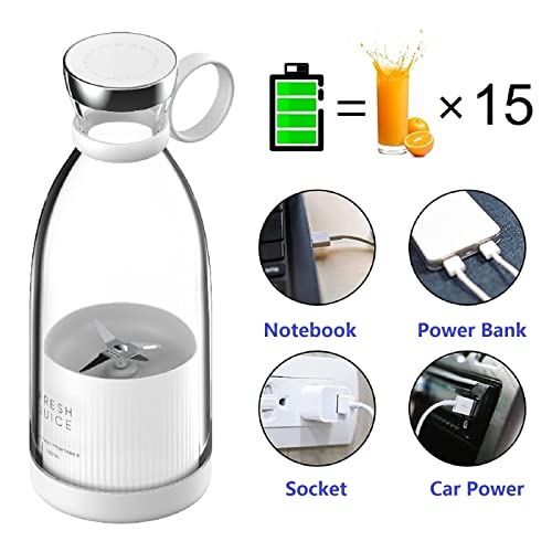 Blender Smoothie Makers, 350 ml Portable Mixer Mini Jug Blenders, Multifunctional Personal Mixer Fresh Juice Mixer Bottle To Go with USB Rechargeable (White)