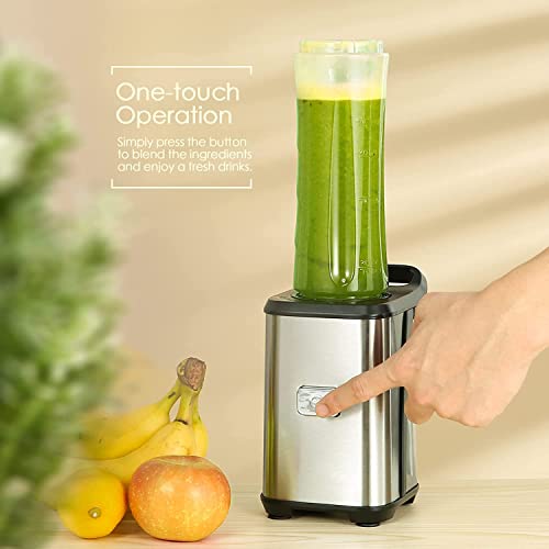 Smoothie Blender 350W, Blender Smoothie Makers and Portable Blender with 2 Tritan Bottles, Personal Blenders for Smoothies with Ice, Milkshake and Baby Food, Easy to Take, Silver, BPA-Free