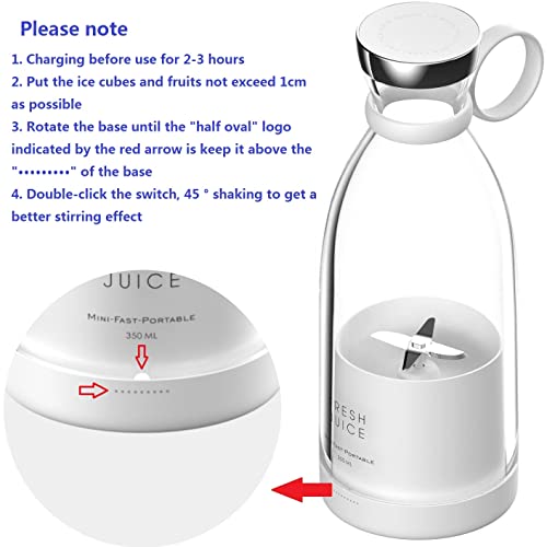 Blender Smoothie Makers, 350 ml Portable Mixer Mini Jug Blenders, Multifunctional Personal Mixer Fresh Juice Mixer Bottle To Go with USB Rechargeable (White)