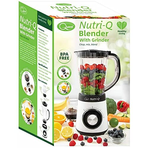 Quest Nutri-Q 34790 Blender & Grinder / 1.5L Blender Jug / 2 Speed Settings / Dishwasher Safe Parts / Safety Locking System / Makes Healthy Smoothies & Shakes / BPA Free / 500W