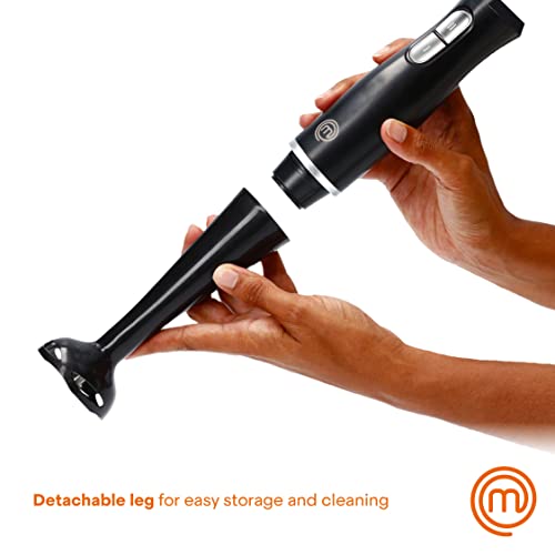 MasterChef Hand Blender Stick, Electric Handheld Food Processor, 2 Blending Speeds, Stainless Steel Blades, Immersion Liquidiser with Removable & Washable Leg, Non-scratch Plastic, 200W, Black