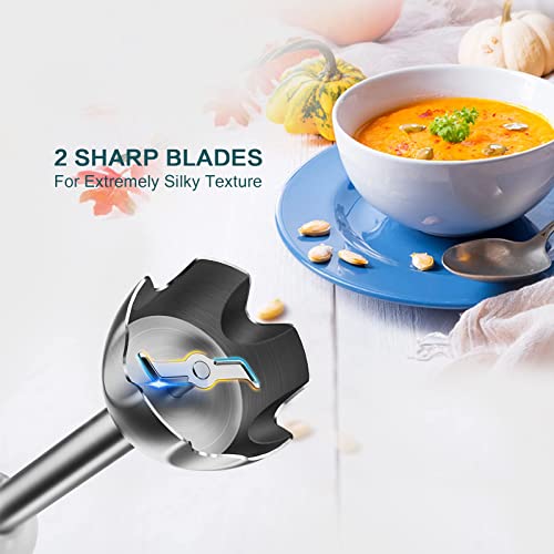 kakaroof Hand Blender for Kitchen, 1000W Stick Blender with 6 Speeds and Turbo Setting, Immersion Blender with Stainless Steel Blades for Smoothie, Baby Food, Sauces, Puree, Soup,BPA Free, White