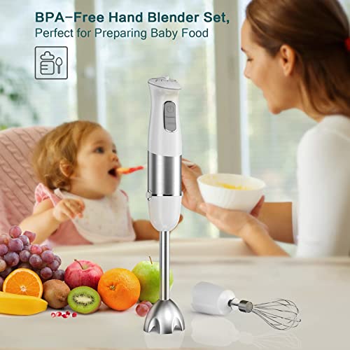 kakaroof Hand Blender for Kitchen, 1000W Stick Blender with 6 Speeds and Turbo Setting, Immersion Blender with Stainless Steel Blades for Smoothie, Baby Food, Sauces, Puree, Soup,BPA Free, White