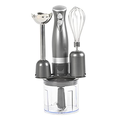Salter EK2827GUNMETAL Cosmos 3 in 1 Hand Blender and Mixer Set, Electric Whisk and Mini Chopper Attachments, 350 W, Stainless Steel Blades, Chopping Bowl - Blend Smoothies, Baby Food, Soups, 500 ml
