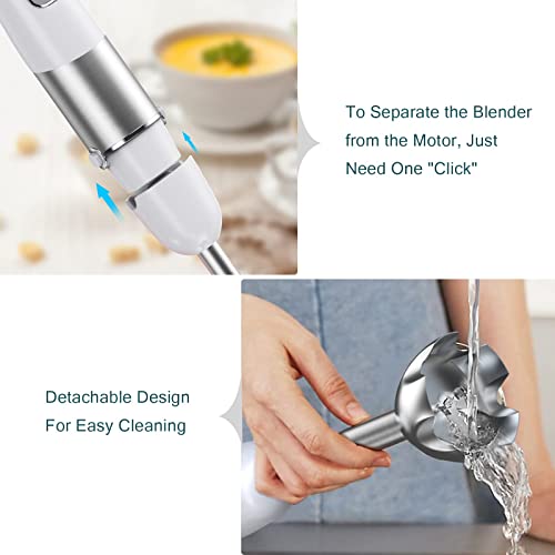 kakaroof Hand Blender for Kitchen, 1000W Stick Blender with 6 Speeds and Turbo Setting, Immersion Blender with Stainless Steel Blades for Smoothie, Baby Food, Sauces, Puree, Soup,BPA Free, White
