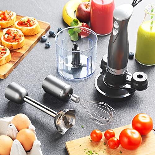 Salter EK2827GUNMETAL Cosmos 3 in 1 Hand Blender and Mixer Set, Electric Whisk and Mini Chopper Attachments, 350 W, Stainless Steel Blades, Chopping Bowl - Blend Smoothies, Baby Food, Soups, 500 ml