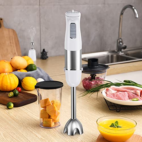 kakaroof Hand Blender for Kitchen, 1000W Stick Blender with 6 Speeds and Turbo Setting, Immersion Blender with Stainless Steel Blades for Smoothie, Baby Food, Sauces, Puree, Soup,BPA Free, White