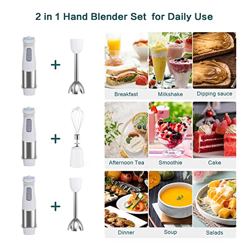 kakaroof Hand Blender for Kitchen, 1000W Stick Blender with 6 Speeds and Turbo Setting, Immersion Blender with Stainless Steel Blades for Smoothie, Baby Food, Sauces, Puree, Soup,BPA Free, White