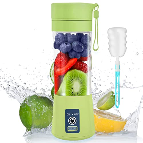 Portable Blender, Bottle for Smoothies and Shakes, Portable Smoothie Blender, Juicer Cup, Green 13Oz Personal Fruit Mini Blenders, USB Rechargeable Mixer With 6 Blades for Travel and Kitchen