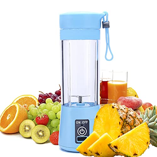 Blue Personal Mini Blender, Portable Blender,Smoothies Shake Juicer Cup,Electric Fruit Mixer,Six Blades in 3D for Superb Mixing,13oz,380ML, USB Rechargeable Home Travel Handheld Fruit Juicer