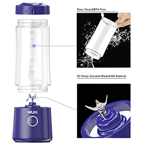 Mulli Portable Blender,Usb Personal Mixer for Smoothie and Shakes, Mini Blender with Six Blades for Baby Food,Travel,Gym and More