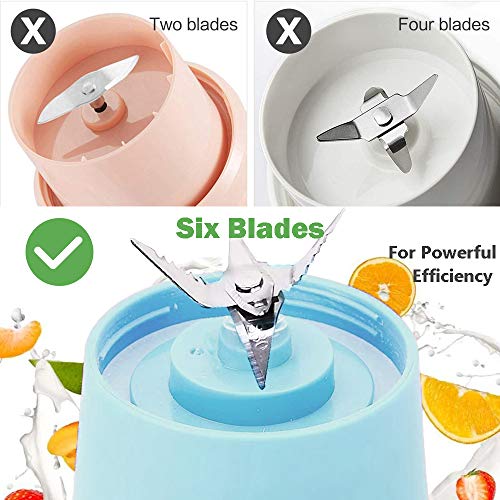 Blue Personal Mini Blender, Portable Blender,Smoothies Shake Juicer Cup,Electric Fruit Mixer,Six Blades in 3D for Superb Mixing,13oz,380ML, USB Rechargeable Home Travel Handheld Fruit Juicer